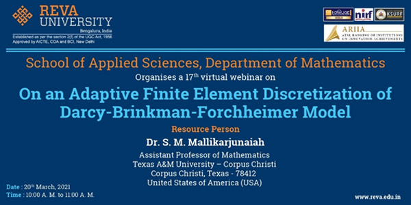 Activity Conducted: Virtual webinar on “On an Adaptive Finite Element Discretization of Darcy-Brinkman-Forchheimer Model”