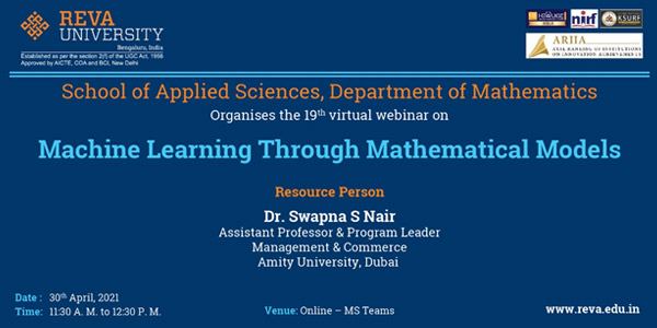 Activity Conducted: Virtual webinar on “Machine Learning Through Mathematical Models”