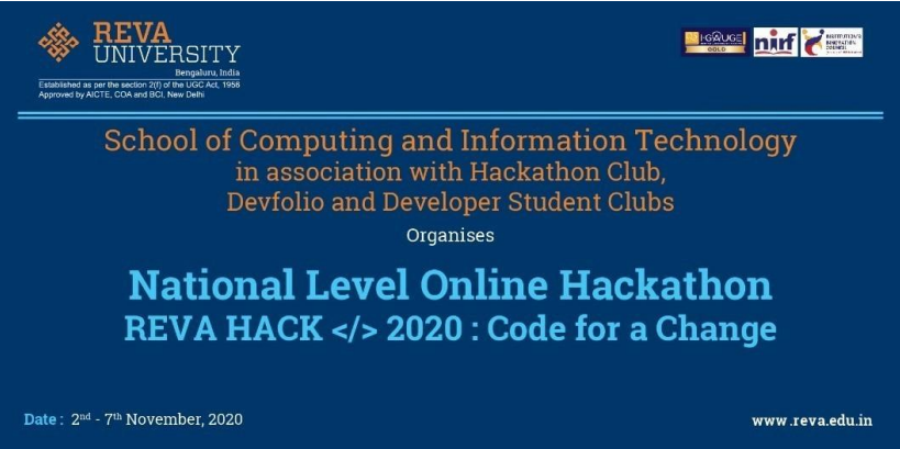 National Level Online Hackathon REVA HACK - 2020