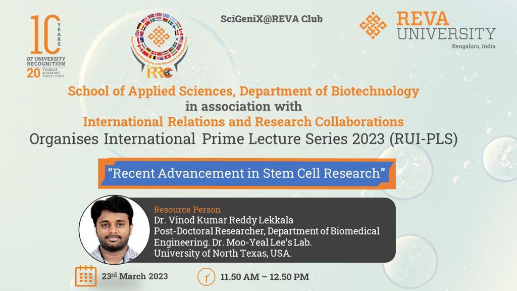 International Prime Lecture Series RUI-PLS - Recent Advancement in Stem Cell Research