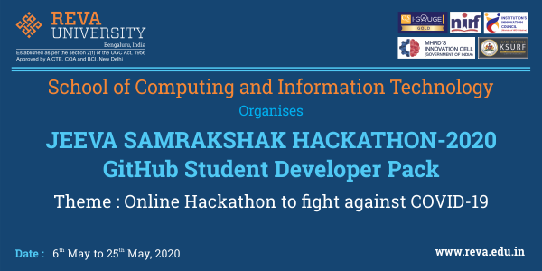Jeeva Samrakshak Hackathon 2020 An initiative to eradicate COVID 19 by REVA University