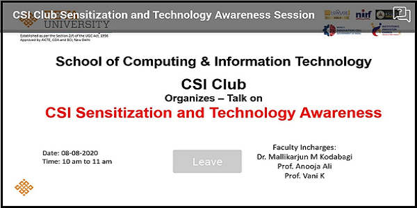 Report on Talk on CSI Sensitization and Technology Awareness