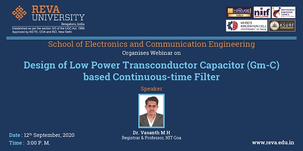 Webinar on Design of Low power Trans conductor capacitor Gm C based continuous time filter