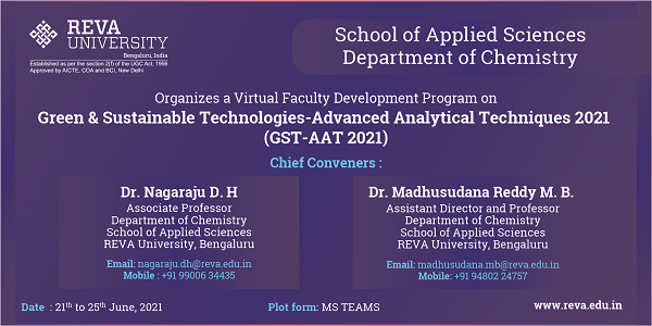 Virtual Faculty Development Programme on Green and Sustainable Technologies Advanced Analytical Techniques 2021