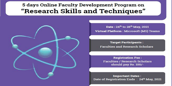 5 days Online Faculty Development Programme on Research Skills and Techniques