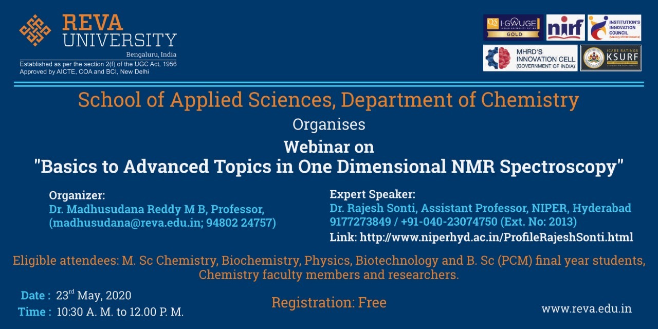 Webinar on Basics to advanced topics in one dimensional NMR spectroscopy