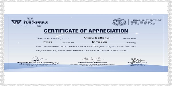 Winner at photography competition hosted by the Film and Media Council of IIT Hindu University