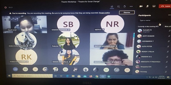 Workshop on Theatrical Skills titled Theatre for Social Change