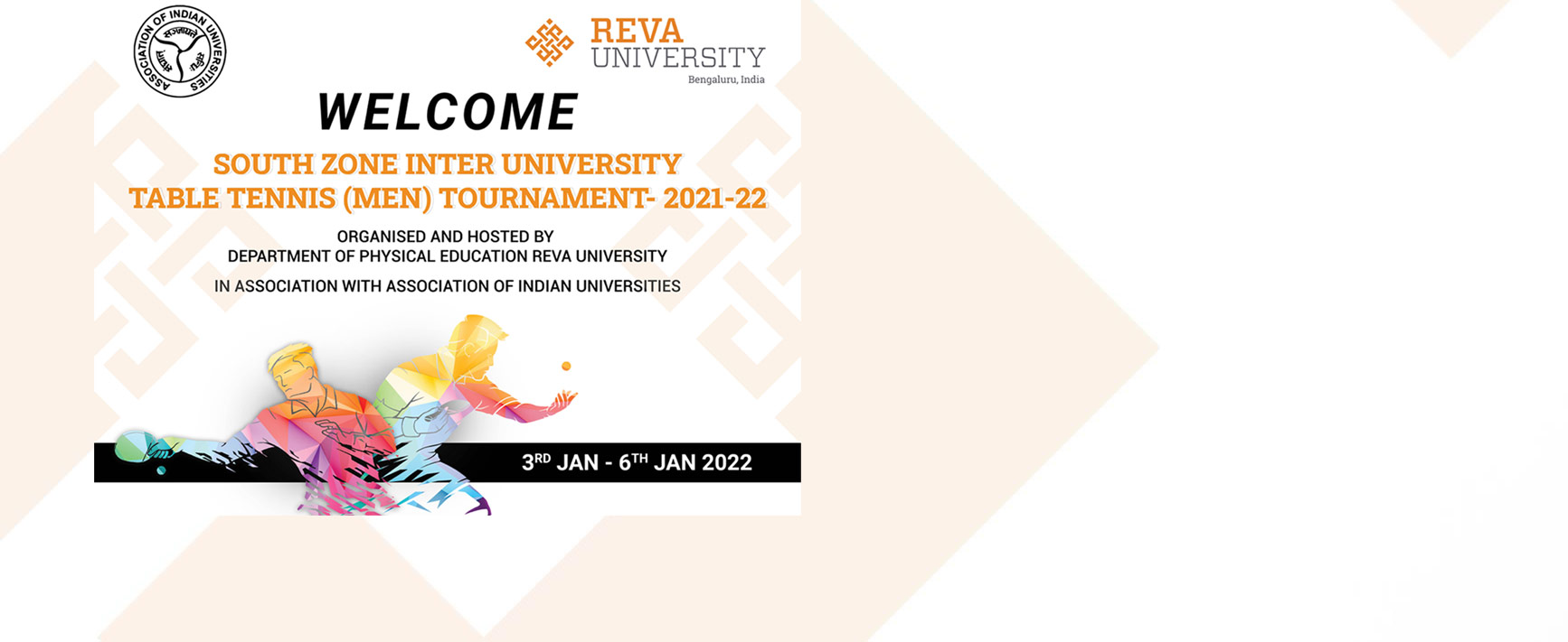 REVA University to host South Zone Inter University Table Tennis (Men) Tournament 2021-22